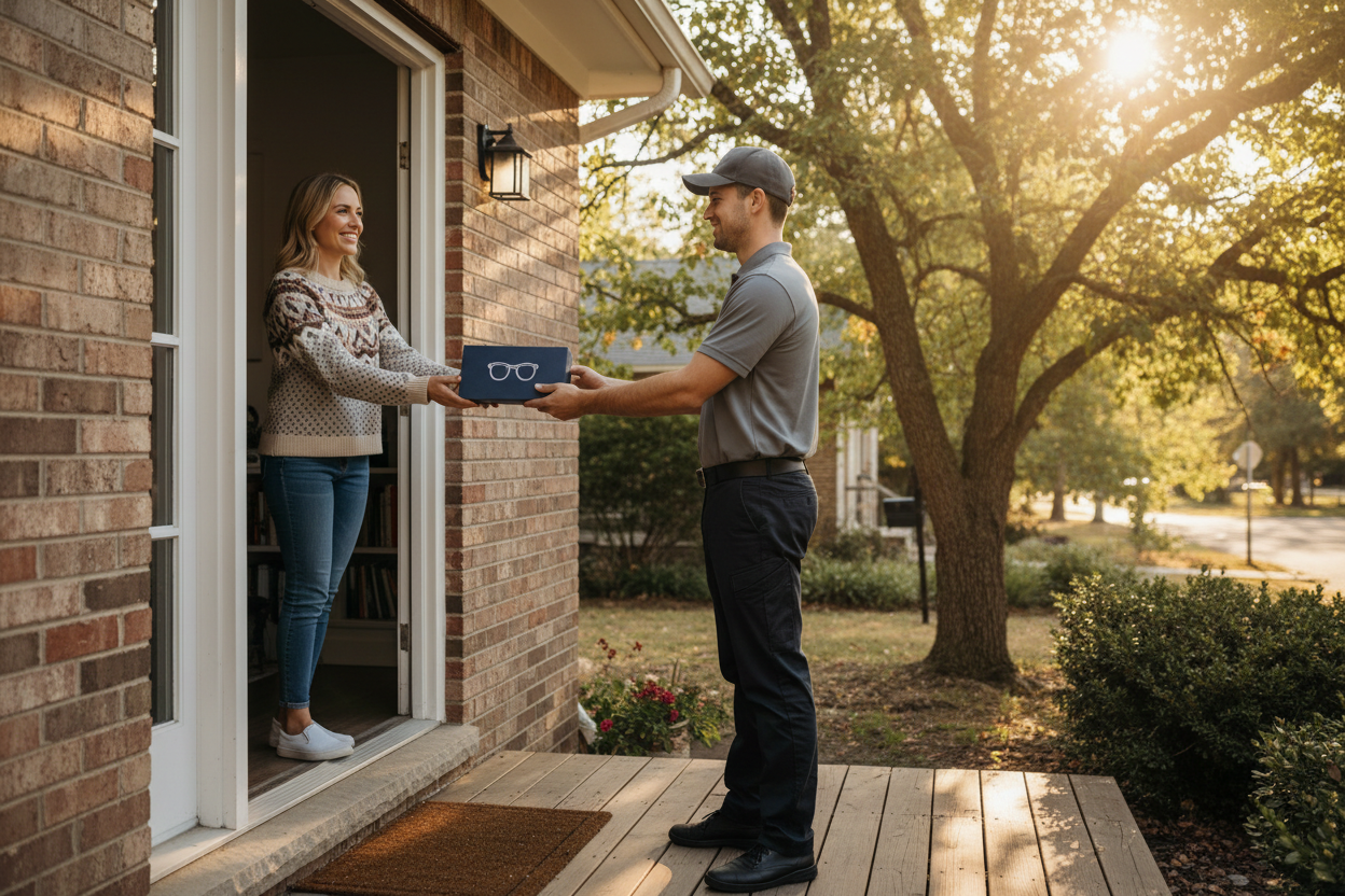 Glasses Being Delivered to her doorstep